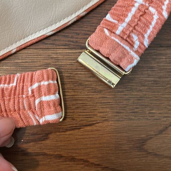 Vintage 80s/90s peachy orange & white layered cloth elastic belt - Picture 4 of 5